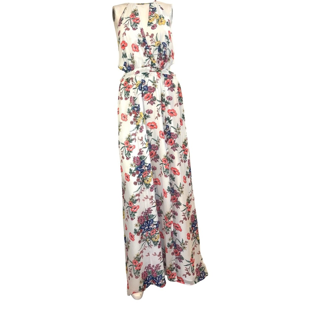 Express Floral Halter Maxi Dress Side Cutout Keyhole Boho Summer Wedding Size M - Picture 2 of 14